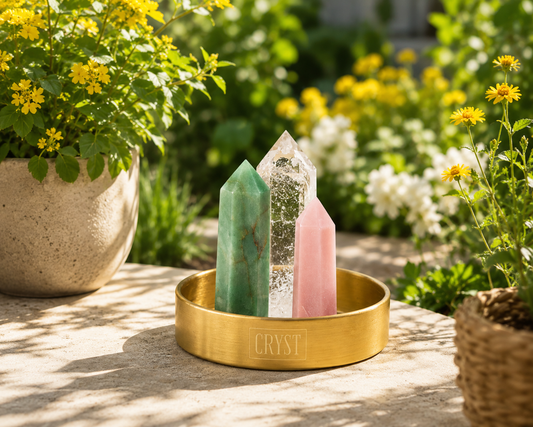 Calming + Healing Crystal Trio (Large) - Green Aventurine, Rose Quartz + Clear Quartz