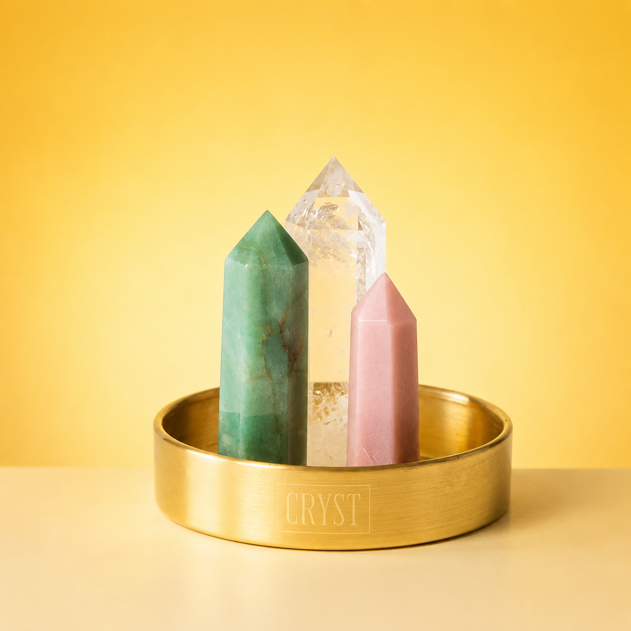 Calming + Healing Crystal Trio (Large) - Green Aventurine, Rose Quartz + Clear Quartz